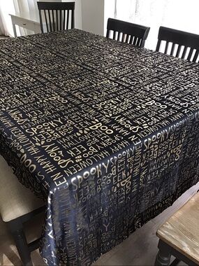 Colordrift Spooky Words Halloween Tablecloth Rectangular 60” x 104” 8-10 Seat